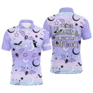 Galaxy Halloween Bats Mens Golf Polo Shirts, Cute Golf Shirts For Men, Funny Golf Shirt With Sayings LDT0116