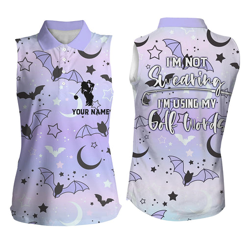 Galaxy Halloween Bats Womens Sleeveless Golf Polo Shirt, Cute Golf Shirts For Women, Funny Golf Shirt LDT0116