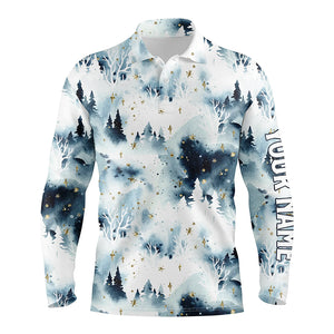 Watercolor Winter Forest Christmas Trees Men Golf Polo Shirts Christmas Golf Shirts For Men LDT0658