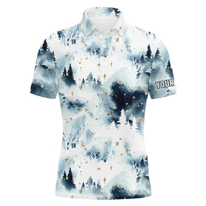 Watercolor Winter Forest Christmas Trees Men Golf Polo Shirts Christmas Golf Shirts For Men LDT0658