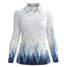 Load image into Gallery viewer, Watercolor Blue Christmas Trees &amp; Snowfall Women Golf Polo Shirt Winter Golf Shirts For Women LDT0659