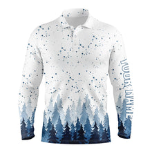 Load image into Gallery viewer, Watercolor Blue Christmas Trees &amp; Snowfall Men Golf Polo Shirts Winter Golf Shirts For Men LDT0659