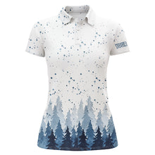 Load image into Gallery viewer, Watercolor Blue Christmas Trees &amp; Snowfall Women Golf Polo Shirt Winter Golf Shirts For Women LDT0659