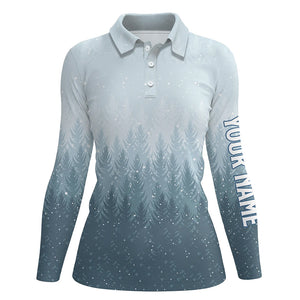 Winter Night Forest Christmas Golf Polo Shirts Snow Blue Golf Shirts For Women Golfing Gifts LDT0660