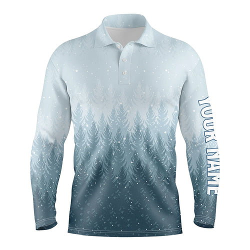 Winter Night Forest Christmas Mens Golf Polo Shirts Snow Blue Golf Shirts For Men Golfing Gifts LDT0660