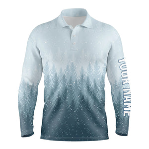 Winter Night Forest Christmas Mens Golf Polo Shirts Snow Blue Golf Shirts For Men Golfing Gifts LDT0660