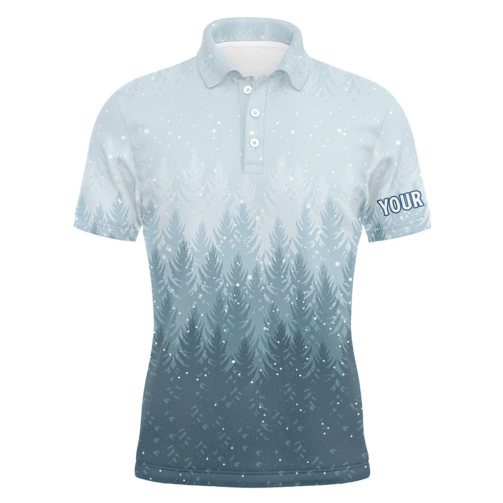 Winter Night Forest Christmas Mens Golf Polo Shirts Snow Blue Golf Shirts For Men Golfing Gifts LDT0660