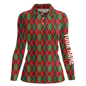 Christmas Argyle Knitted Womens Golf Polo Shirt Red Green All Over Print Golf Shirt For Women LDT0662