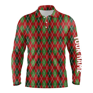 Christmas Argyle Knitted Mens Golf Polo Shirt Red Green All Over Print Golf Shirt For Men LDT0662