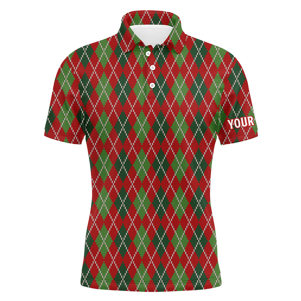 Christmas Argyle Knitted Mens Golf Polo Shirt Red Green All Over Print Golf Shirt For Men LDT0662