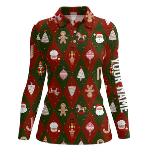 Festive Christmas Icons Golf Polo Shirts Red Green Argyle Golf Shirts For Women Golf Gifts LDT0663