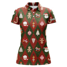 Load image into Gallery viewer, Festive Christmas Icons Golf Polo Shirts Red Green Argyle Golf Shirts For Women Golf Gifts LDT0663