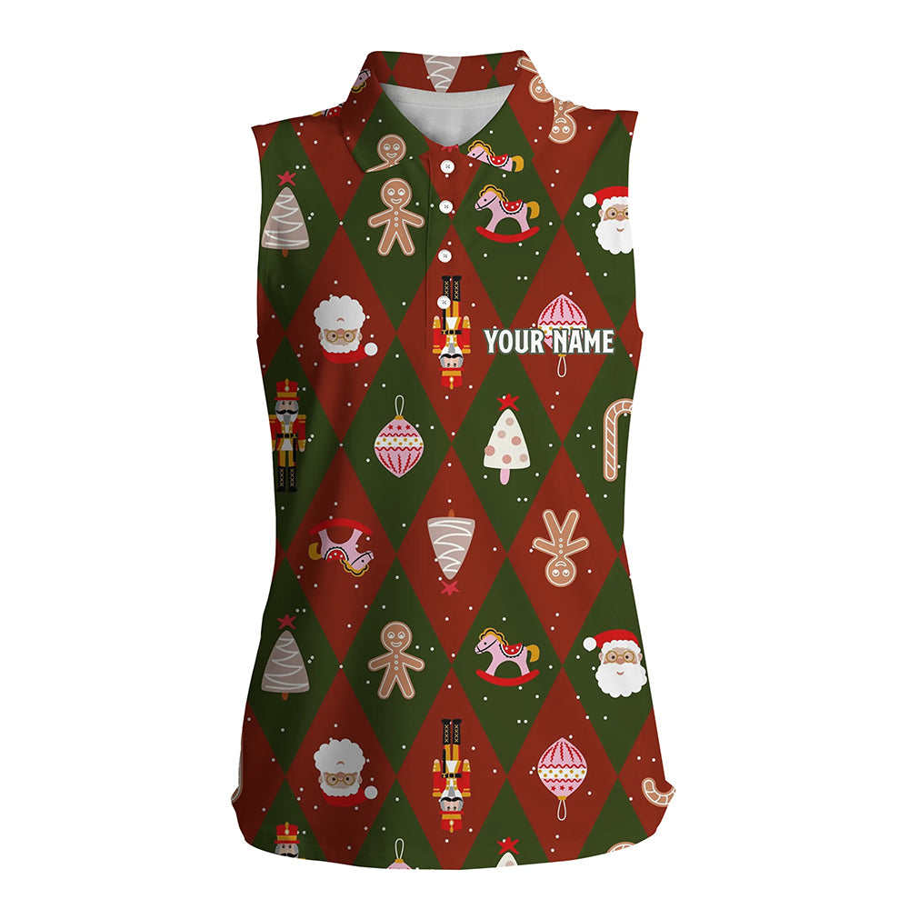 Festive Christmas Icons Womens Sleeveless Polo Shirt Red Green Argyle Golf Shirts For Women Golf Gift LDT0663