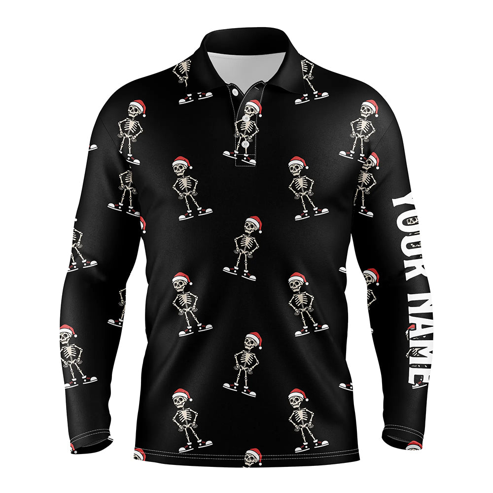Cartoon Skeleton With Santa Hat Christmas Mens Golf Polo Shirts Black Skull Golf Shirts For Men LDT0664