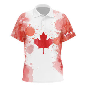 Watercolor Grunge Canada Flag Golf Kids Polo Shirts Canadian Patriotic Golf Shirts For Kid LDT0665