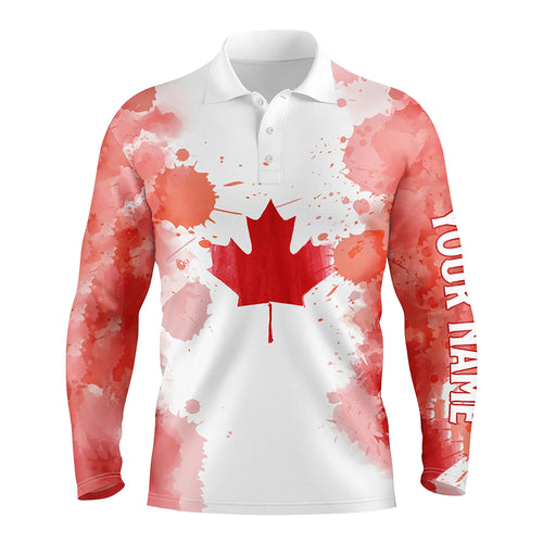 Watercolor Grunge Canada Flag Mens Golf Polo Shirts Canadian Patriotic Golf Shirts For Men LDT0665
