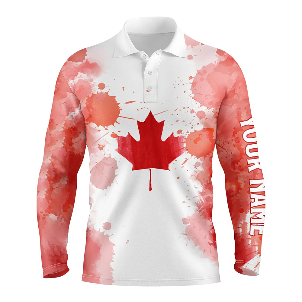 Watercolor Grunge Canada Flag Mens Golf Polo Shirts Canadian Patriotic Golf Shirts For Men LDT0665