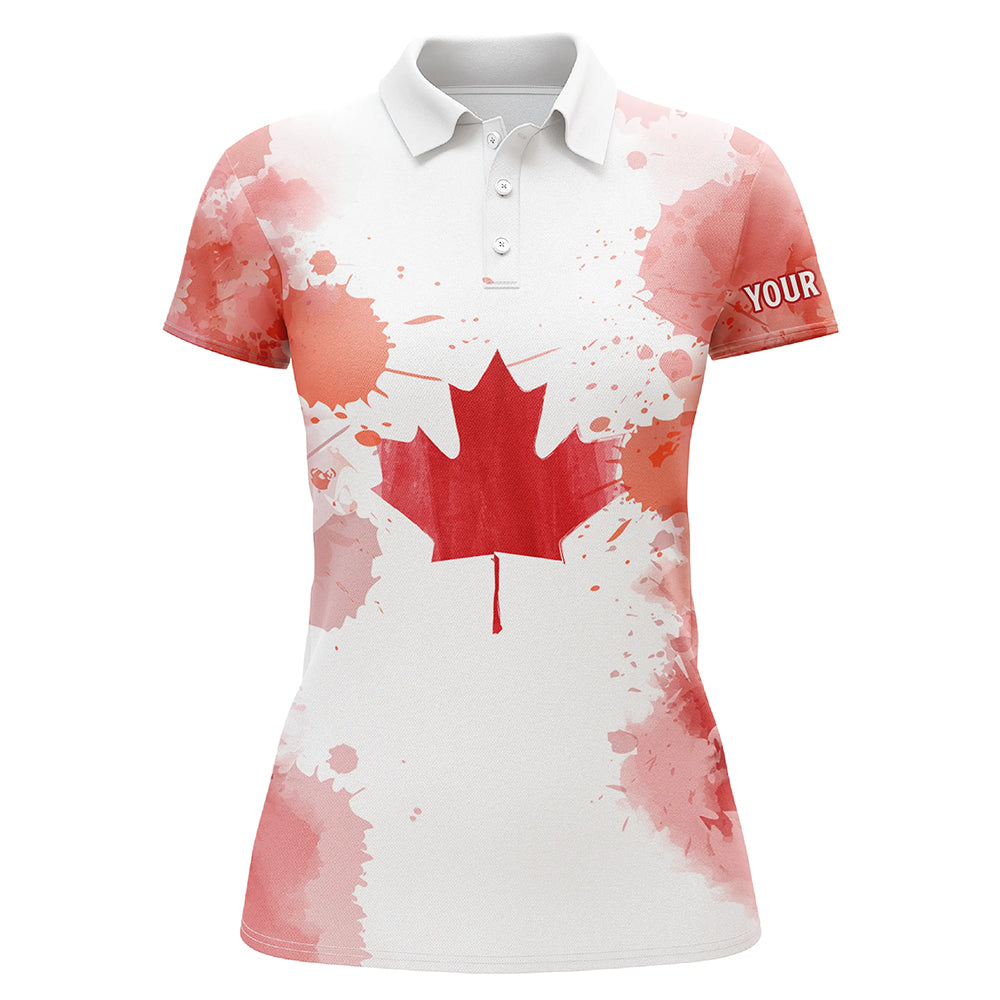 Watercolor Grunge Canada Flag Women Golf Polo Shirts Canadian Patriotic Golf Shirts For Women LDT0665