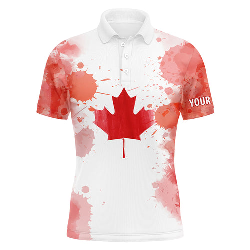 Watercolor Grunge Canada Flag Mens Golf Polo Shirts Canadian Patriotic Golf Shirts For Men LDT0665