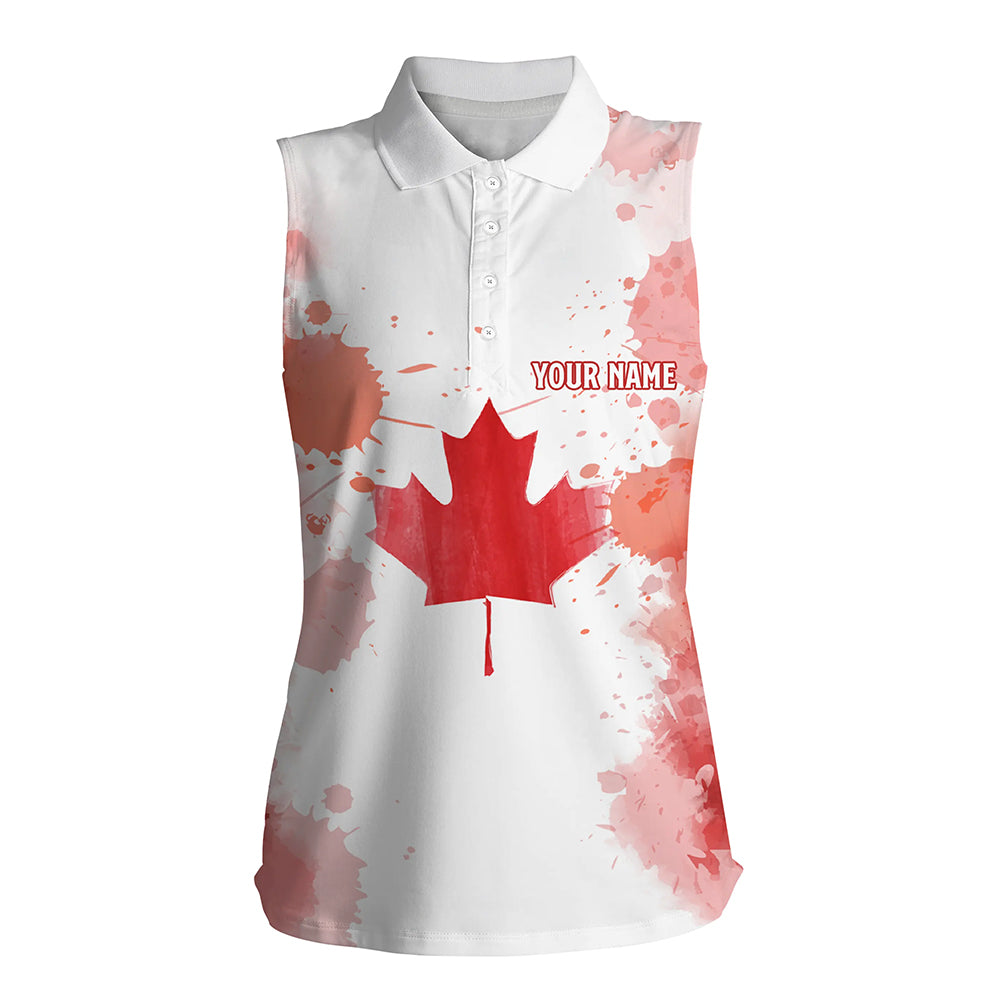 Watercolor Grunge Canada Flag Womens Sleeveless Polo Shirt Canadian Patriotic Golf Shirts For Women LDT0665