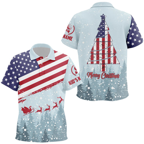 Christmas Usa Flag Kids Golf Polo Shirt Custom Winter Forest Patriotic Golf Shirts For Kid LDT0670