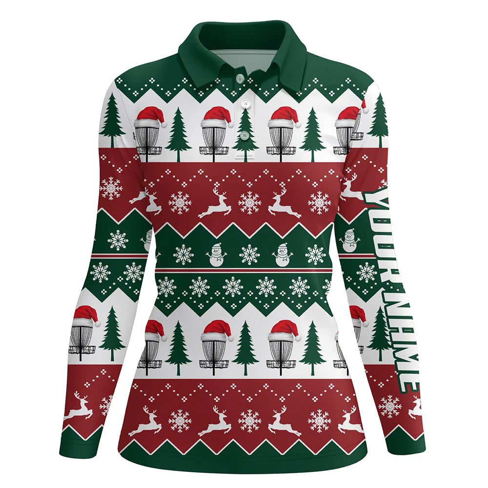 Disc Golf Santa Christmas Tree Snow Polo Shirt Custom Christmas Disc Golf Gifts For Women LDT0671