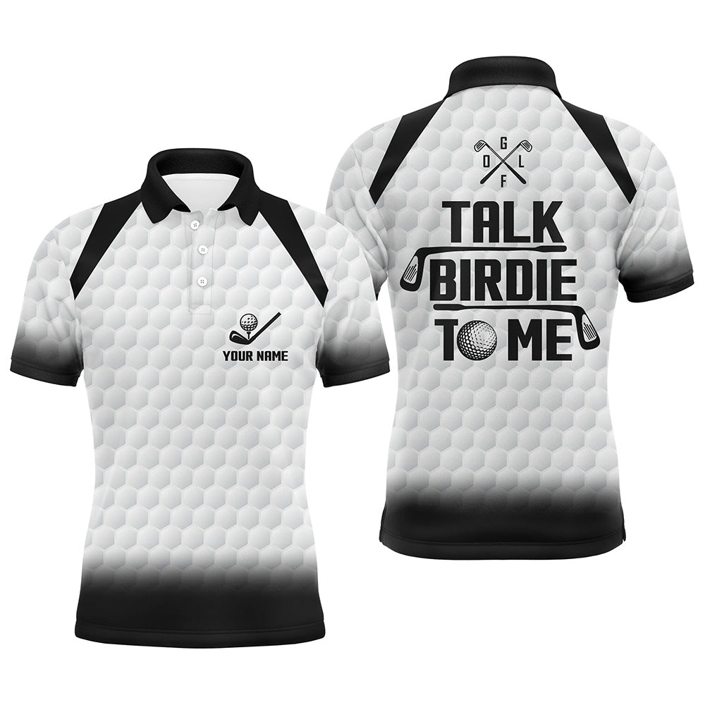 Talk Birdie To Me Mens Golf Polo Shirt, Black And White Golf Shirts For Men, Cool Golf Gifts LDT0120