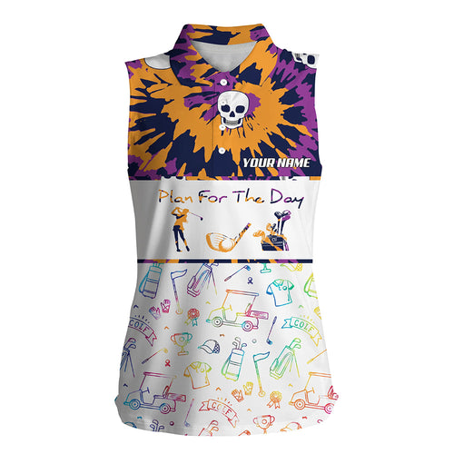 Tie Dye Halloween Womens Sleeveless Golf Shirts, Colorful Best Golf Shirts For Women Skull Golf Shirt LDT0127