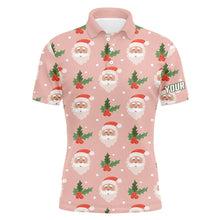 Load image into Gallery viewer, Santa With Holly On Pink Mens Golf Polo Shirt Custom Cute Golf Shirts For Men Golf Gifts LDT0677