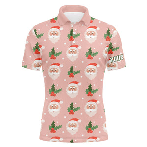 Santa With Holly On Pink Mens Golf Polo Shirt Custom Cute Golf Shirts For Men Golf Gifts LDT0677