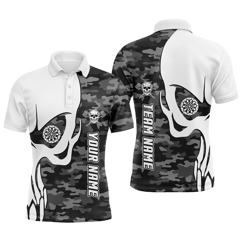 Personalized Grey Camo Men Skull Darts Polo Shirt Custom Darts Shirt For Men Dart Jersey LDT0683