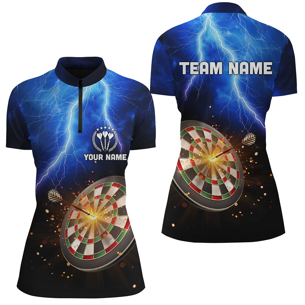 Personalized Thunder Lightning Blue Darts Quarter-zip Shirt Custom Dart Jerseys For Women LDT0688