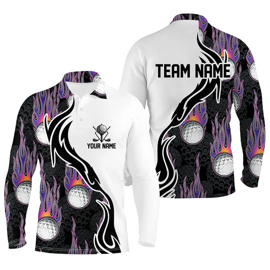 Fire Golf Ball Flames Mens Golf Polo Shirts, Personalized Golf Shirts For Men, Golfing Gifts LDT0128