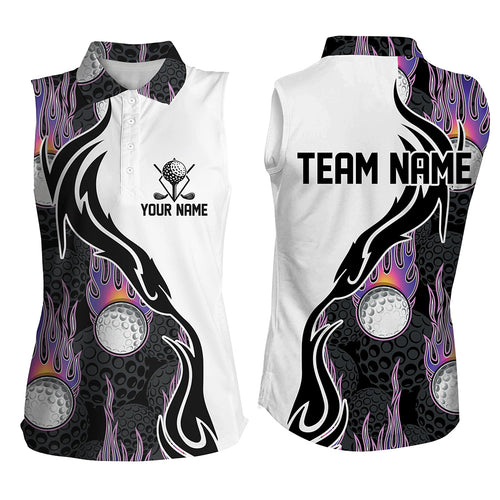 Fire Golf Ball Flames Womens Sleeveless Golf Shirts Personalized Golf Shirts For Women, Golfing Gifts LDT0128