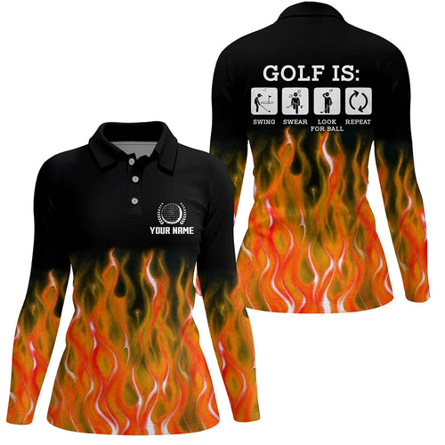 Womens Orange Flame Golf Polo Shirts, Personalized Fire Golf Shirts For Women, Best Golfing Gifts LDT0130
