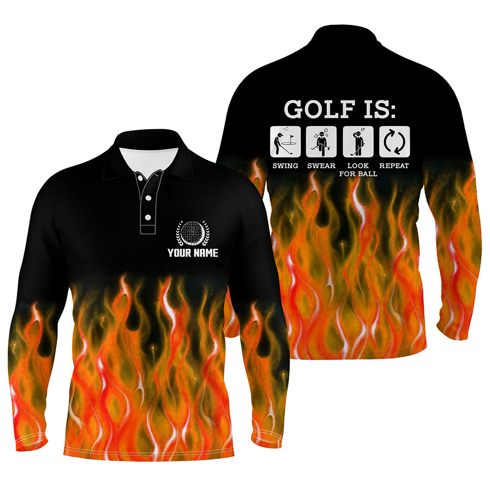 Mens Orange Flame Golf Polo Shirts, Personalized Fire Golf Shirts For Men, Best Golfing Gifts LDT0130