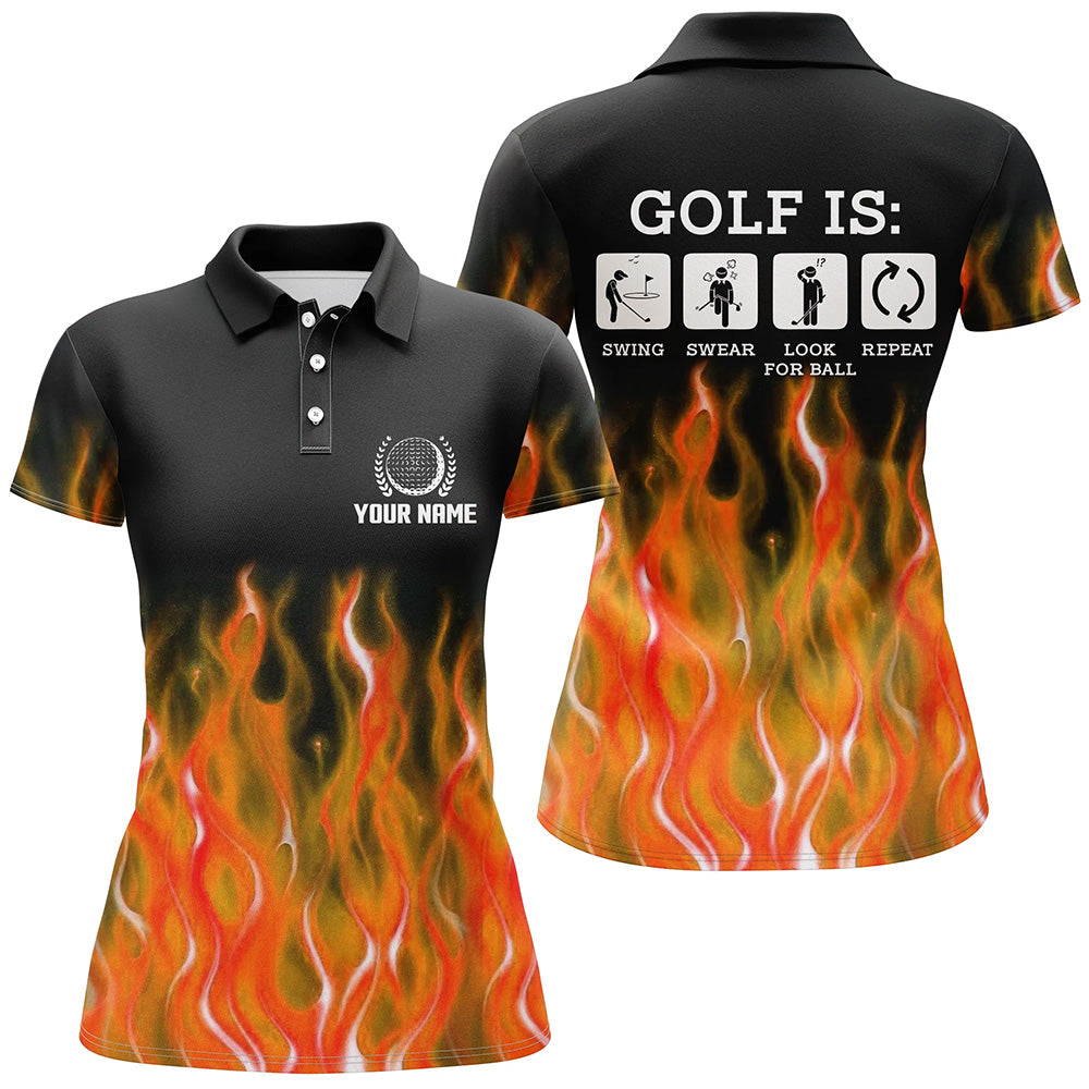 Womens Orange Flame Golf Polo Shirts, Personalized Fire Golf Shirts For Women, Best Golfing Gifts LDT0130