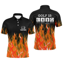 Load image into Gallery viewer, Mens Orange Flame Golf Polo Shirts, Personalized Fire Golf Shirts For Men, Best Golfing Gifts LDT0130