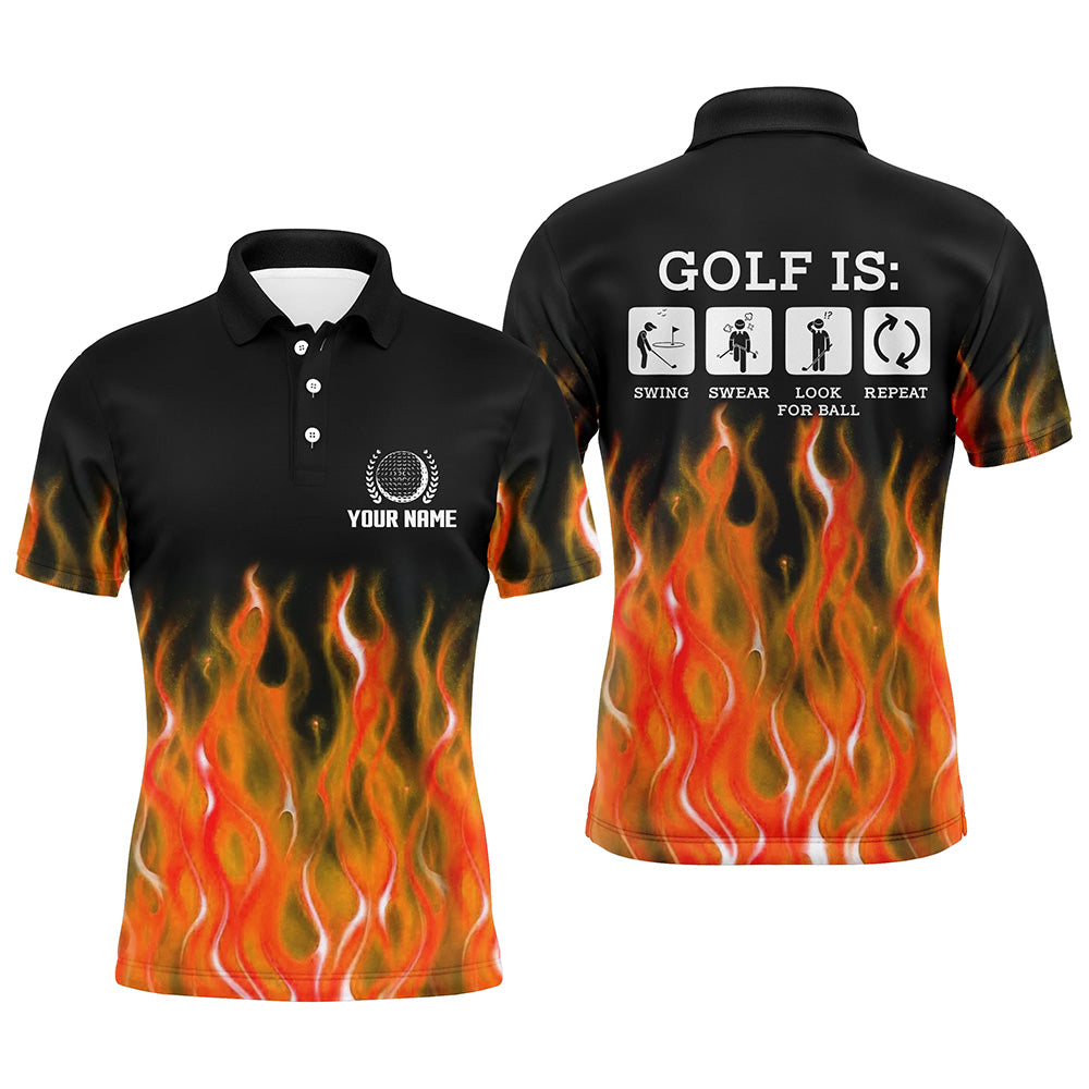Mens Orange Flame Golf Polo Shirts, Personalized Fire Golf Shirts For Men, Best Golfing Gifts LDT0130