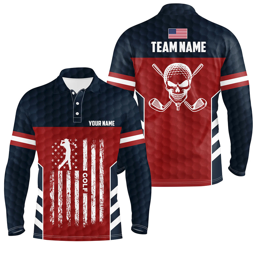 American Flag Golf Pattern Men Polo Shirt Custom Skull Patriotic Golf Shirts For Men Golf Gifts LDT0701