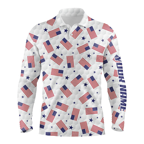 American Flag Golf Pattern Mens Polo Shirts Custom Patriotic Golf Shirts For Men Golf Gifts LDT0388
