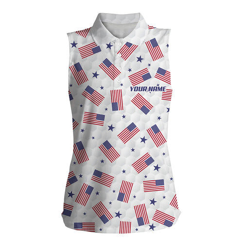 American Flag Golf Pattern Sleeveless Polo Shirts Custom Patriotic Golf Shirts For Women Golf Gifts LDT0388