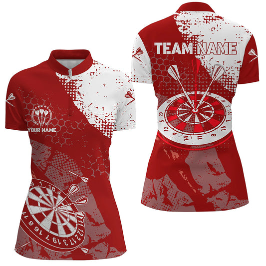 Retro Red White Pattern Custom Womens Darts Quarter-zip Shirts Dart Team Jerseys For Women LDT0704