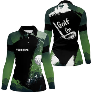 Watercolor Womens Golf Polo Shirts, Dark Green Personalized Golf Shirts For Women, Vintage Golf Gifts LDT0132