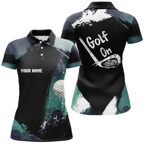 Watercolor Womens Golf Polo Shirts Dark Green Custom Golf Tops For Women, Vintage Golf Gifts LDT0141