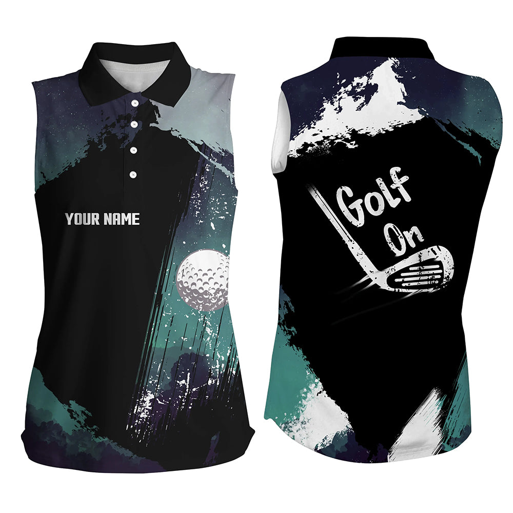 Watercolor Womens Sleeveless Golf Polo Shirt Dark Green Custom Golf Tops For Women Vintage Golf Gifts LDT0141