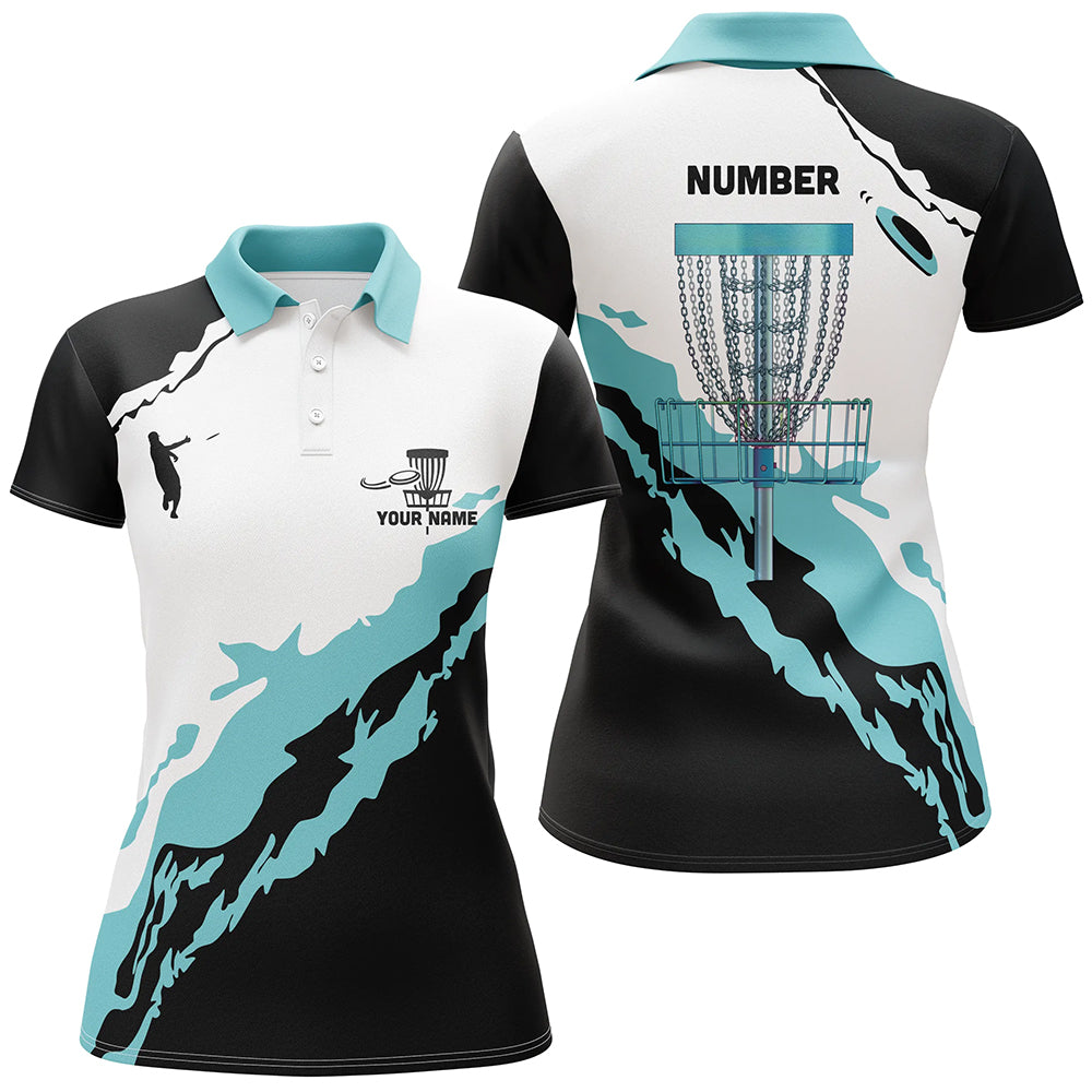 Turquoise Womens Disc Golf Polo Shirt Customized Cool Disc Golf Shirts For Women Golf Gifts LDT0934