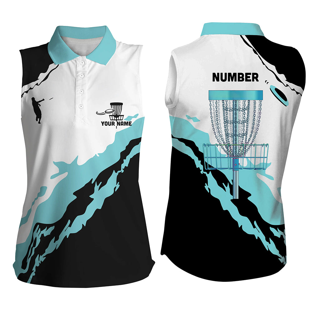 Turquoise Womens Sleeveless Disc Golf Polo Shirt Customized Cool Disc Golf Shirt For Women Golf Gifts LDT0934