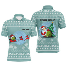 Load image into Gallery viewer, Mint Christmas Mens Golf Polo Shirts With Reindeer &amp; Santa Custom Golf Tops For Men Golfing Gifts LDT0940