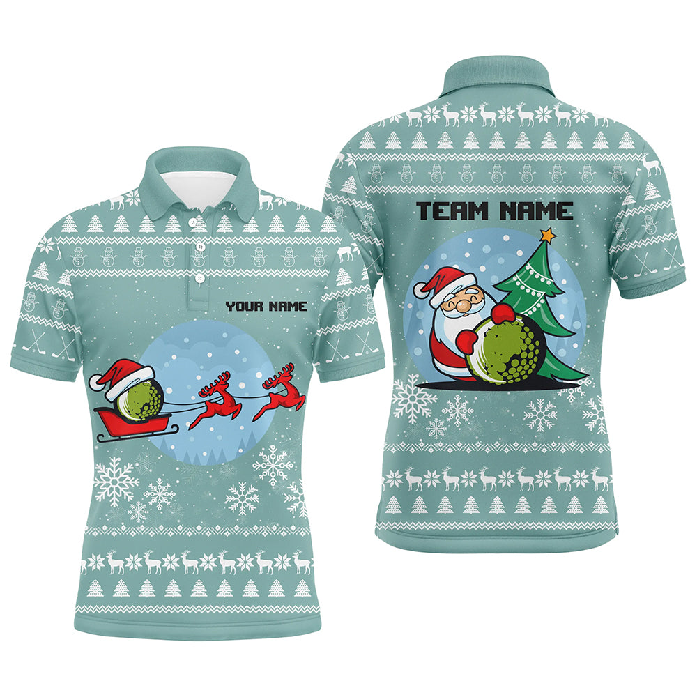 Mint Christmas Mens Golf Polo Shirts With Reindeer & Santa Custom Golf Tops For Men Golfing Gifts LDT0940